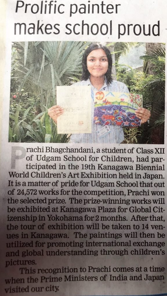 Prachi won the 19th Kanagawa Biennial World Children’s Art exhibition held in Japan