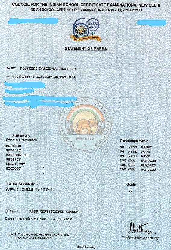 Marksheet Koushiki Dasgupta Chaudhuri